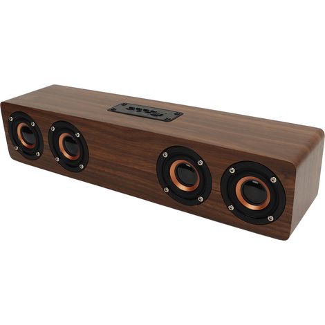 Réveil Bluetooth en bois avec 4 haut-parleurs et 4 modes de lecture, horloge numérique haute puissance pour la chambre à coucher, finition bois. (1/5)