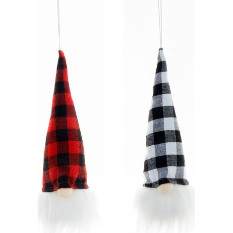Juego de 2 gnomos navideños a cuadros de Buffalo con luces, gnomos sin rostro para colgar en el árbol de Navidad. (1/5)