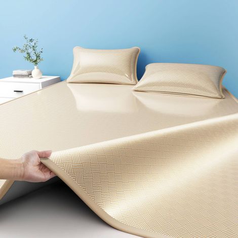 Drap rafraîchissant effet soie glacée – Protège-matelas d'été respirant – Sensation de fraîcheur et confort – Avec taie d'oreiller assortie (Marron - Surmatelas 90 × 200 cm + 1 taie d'oreiller) (1/5)