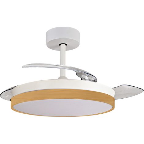 Ventilateur de plafond + éclairage + pâles rétractables Ø91 cm - blanc - Voltman (1/3)