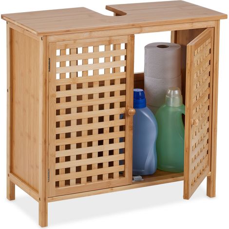 Relaxdays Waschbeckenunterschrank, HxBxT: 61 x 66 x 30 cm, 1 Fach, Bambus & MDF, Badunterschrank Waschbecken, natur