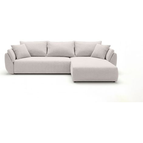 Canapé d’angle velours côtelé convertible avec coffre NOVA angle droit-Blanc-angle droit (1/5)