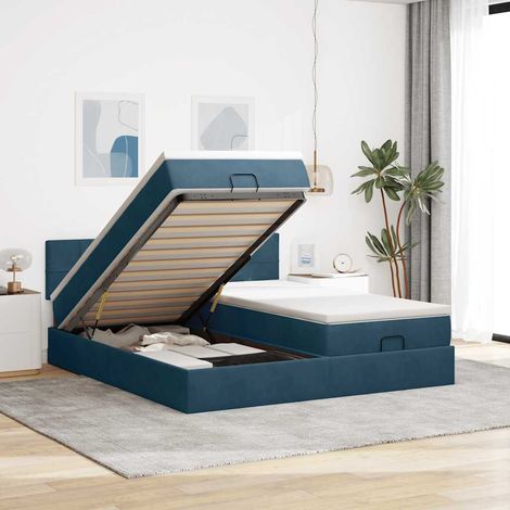 VidaXL Cadre de lit ottoman avec matelas bleu foncé 180x200 cm velours (1/5)