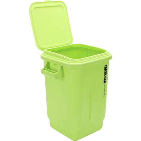 Poubelle de cuisine avec couvercle en PP, corbeille à déchets avec poignée pour salle de bain, chambre, bureau, salon, verte (1/5)