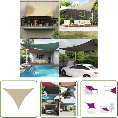 The Living Store Voile de parasol tissu oxford triangulaire 3,5x3,5x4,9 m beige - Parasol - Voile Solaire - Ombre - Protection Solaire - Jardin (1/5)