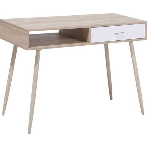 Escritorio de oficina madera clara y cajonera blanca 100 x 48 cm estante escandinavo Deora (1/5)