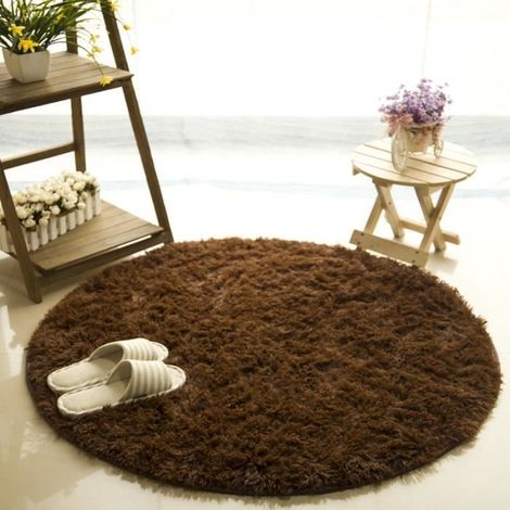 Tapis rond 40cm velours louna prune brun (1/4)