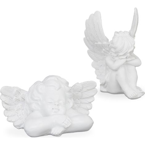 Relaxdays set 2 figuras de ángeles para tumba, resistentes a intemperie y heladas, adorno en piedra artificial, blanco