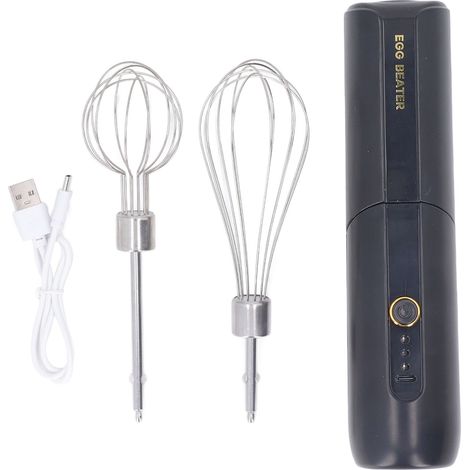 Batteur électrique pliable sans fil, 3 vitesses élevées, fouet à œufs portable avec 2 têtes, noir (1/5)