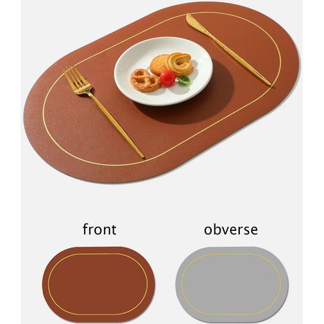 Set de table bicolore en cuir PU, antidérapant, isolant thermique, imperméable, marron (1/5)