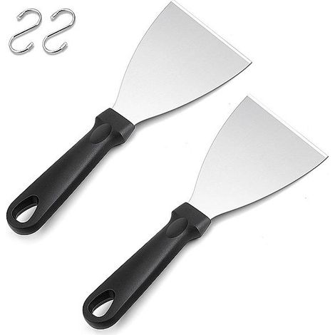 Lot de 2 grattoirs pour plancha en inox avec poignée noire, compatibles lave-vaisselle (1/5)
