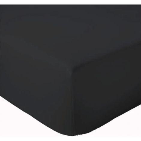 Drap Housse Uni bonnet 30 cm 100% Coton Noir 90x190 cm