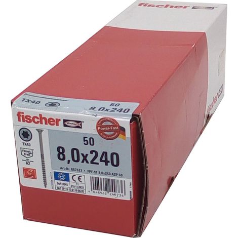 50x fischer Holzschraube 8,0x240 Edelstahl A2 TX Senkkopf Teilgewinde Schraube