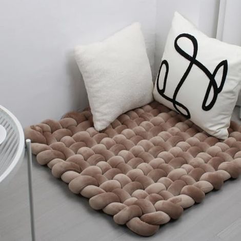 Doux tissé à la Main Pure Tapis de Jeu pour bébé Tummy Time Cushion Area Rug Coussin siège (Brown)