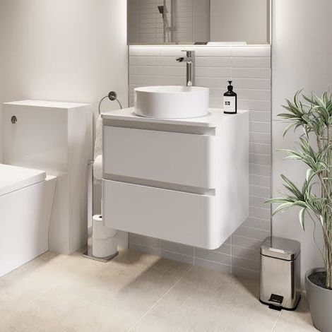 Bathroom Cloakroom Vanity Unit Wall Mounted Countertop Basin White Gloss 600mm (1/5)