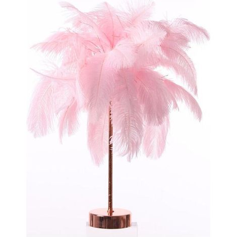 Aiperq Lampe de chevet LED, forme pissenlit, fil de cuivre, plume rose romantique (1/5)