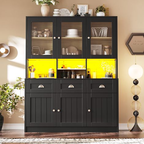 Meubles de cuisine (140×40×175 cm), buffet avec étagères réglables, buffet avec éclairage LED et couleur de lumière réglable. (1/5)