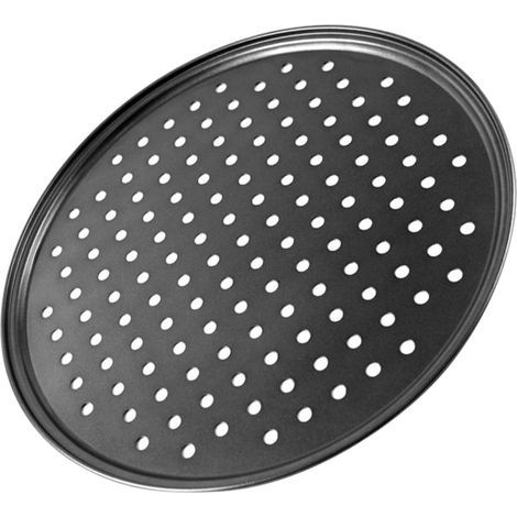 Plaque à pizza perforée en acier au carbone noir, bonne conductivité thermique, facile à nettoyer, forme ronde, convient aux cuisines et salles à manger, 26 cm de long et 26 cm de large. (1/5)