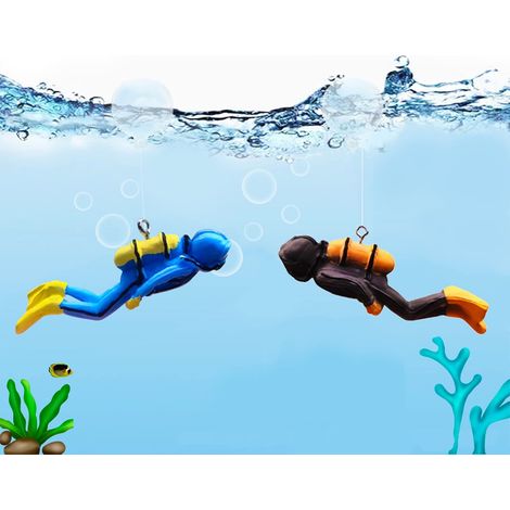 Decoración de acuario, 2 piezas de adorno de buzo con bola flotante, decoración de resina para acuario, decoración de paisaje de buzo para pecera. (1/5)