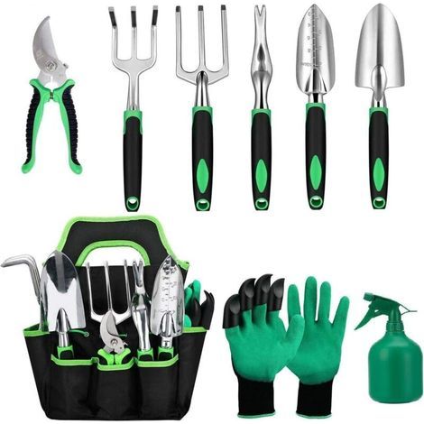 Ensemble de 10 outils de jardin en aluminium avec sac, gants et débroussailleuse (1/5)
