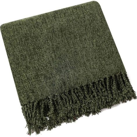 – Plaid en chenille douce 127 x 152 cm – Style bohème vert olive – Confort optimal pour canapé, lit ou fauteuil – Lavable en machine (1/4)