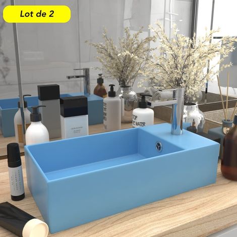 Lot de 2 Lavabos de Salle de Bain Chic & Moderne Bleu Clair. SANS Mitigeur (1/5)
