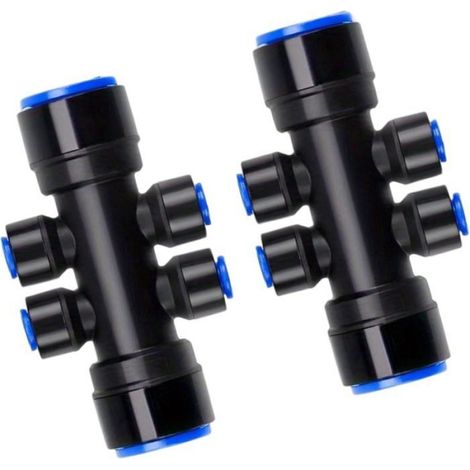 Répartiteur d'irrigation goutte à goutte à 6 voies 6 voies 6,35 mm-Contrôle du débit d'eau-Raccord rapide(2pcs) (1/4)