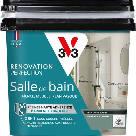 Peinture salle de bain Rénovation perfection® V33 Vert eucalyptus satin 0,75L