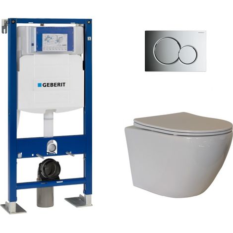 Pack WC suspendu Geberit UP320 – Cuvette sans bride KELOS Flush Blanc brillant – Plaque de déclenchement Sigma chromé – Chasse d'eau 6/3L (1/6)