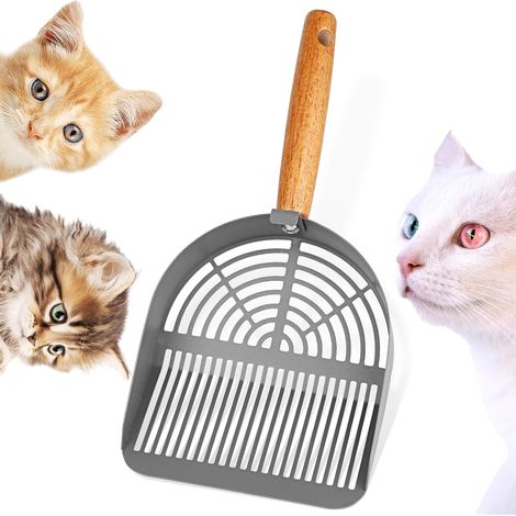 Streuschaufel aus Metall, Streuschaufel aus Edelstahl, Streuschaufel mit Holzgriff zur Reinigung von Haustieren (Hunden, Katzen)