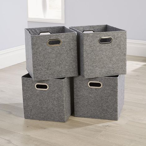 Large Grey Felt Foldable Canvas Storage Folding Box Fabric Cube 4 Piece Set