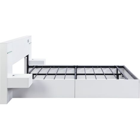 Letto matrimoniale 180x200 cm bianco in MDF con USB, orologio, speaker Bluetooth e luci (1/5)