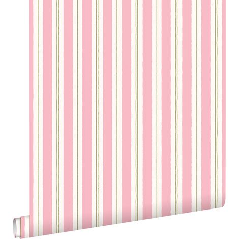 papier peint à rayures rose et vert - ESTAhome (1/5)