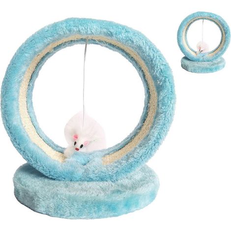 Griffoir rond pour chat avec pendentif souris, idéal pour l'intérieur (bleu). (1/2)