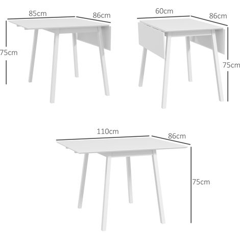 Table de salle à manger pliante, table de cuisine, 2 sections dépliables, 110 x 86 x 75 cm, blanche (1/5)