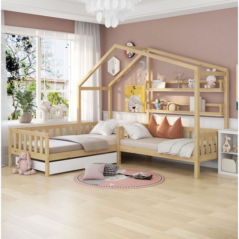 letto contenitore 90x200 legno naturale con scaffali HAVRYA (1/5)
