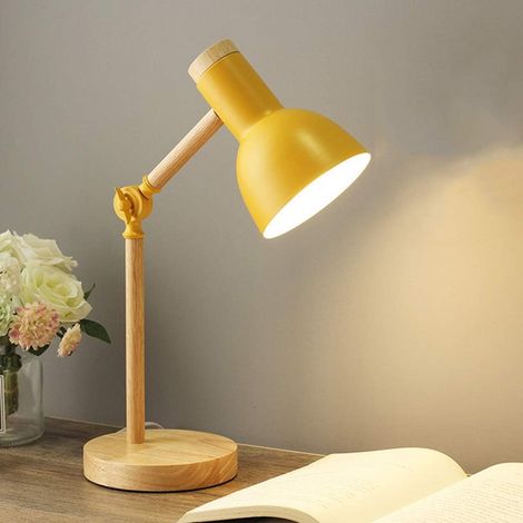 Nordische moderne Tischlampe mit Augenschutz, verstellbare Nachttischlampe im Industriestil, E27-Fassung, Nachtlicht für Kinderzimmer, Arbeitszimmer und Büro (Gelb)