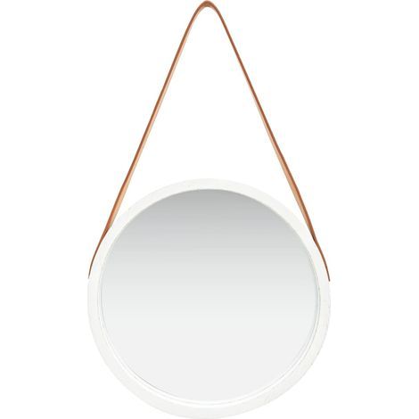 Miroir mural avec sangle Miroir déco pour Salle de bain Salon Chambre ou Dressing 40 cm Blanc 84941 (1/5)