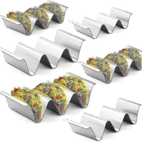 Taco-Ständer, Set aus 6 Taco-Tabletts aus Edelstahl, elegante Ständer für Taco-Schalen, jeder Ständer bietet Platz für bis zu 3 Tacos. (1/3)