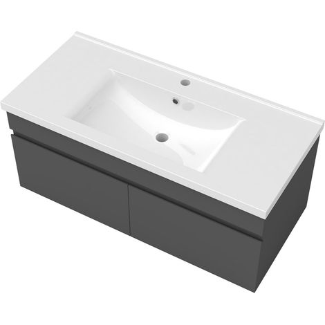 Ocean Sanitaire – Ensemble de meubles de salle de bain 100cm anthracite – Meuble sous vasque en MDF – Portes renforcées anti-déformation – Tiroir avec amortissement (1/5)
