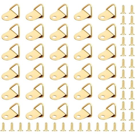 Ensemble de 50 crochets pour tableaux, crochets, cadre à anneaux triangulaires, rail de suspension avec 50 vis (1/4)