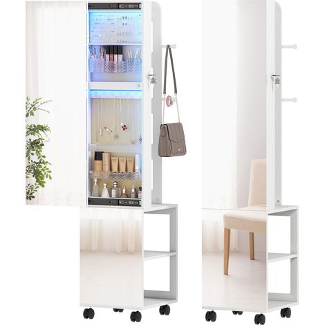Miroir pivotant blanc beige 360° avec éclairage LED serrure et clés pour bijouterie sécurisée pratique