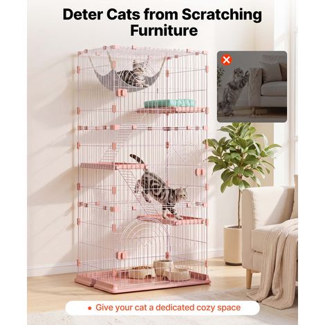 Cage Chat Intérieur 4 Niveaux 84x60,5x163,5 cm Enclos Chat Rose, pour 1 à 2 Chats, Lapins, Furets, Petits Animaux Compagnie, Espace… (1/5)