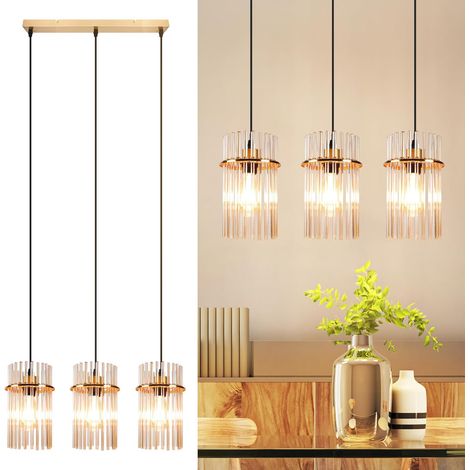 Suspension Luminaire 3 Lampe Verre Lustre Cuisine Doré E27 (1/5)