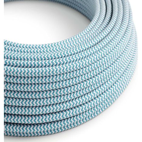 Creative-Cables Cavo elettrico rivestito in tessuto, Sezione 2 x 0,75 mm², 50 m, ZigZag Turchese-Bianco RZ11, Rotondo effetto seta