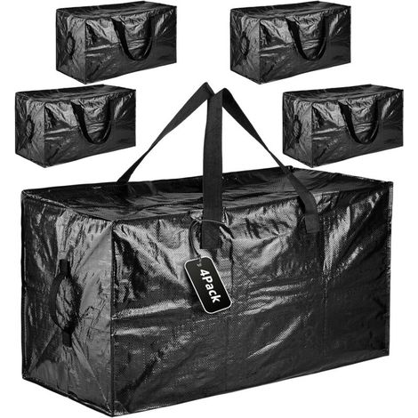 Lot de 4 cartons de déménagement de 110 L, grands et robustes, avec couvercle, étanches et résistants, idéaux pour un déménagement. Sacs à linge avec fermeture éclair. (1/5)