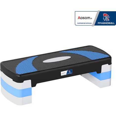 Stepper Fitness Aerobic - Aosom.fr x FFHandball - hauteur reglable surface antiderapante 80 x 31 x 20 cm noir bleu