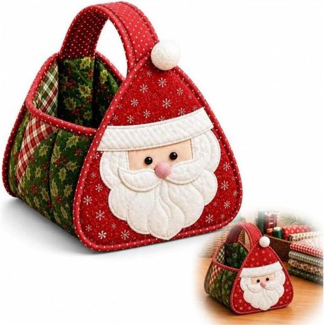 Gesteppte Weihnachtsmann-Handtasche – DIY-Stoffaufbewahrungskorb mit Weihnachtsmotiven – Dekoratives Wohnaccessoire für Näh- und Bastelprojekte (1/5)