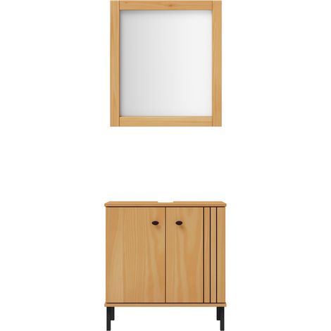 Waschplatz Set Massivholz Unterschrank und Spiegel Kiefer eichefarbig WILLOW-69 (1/5)