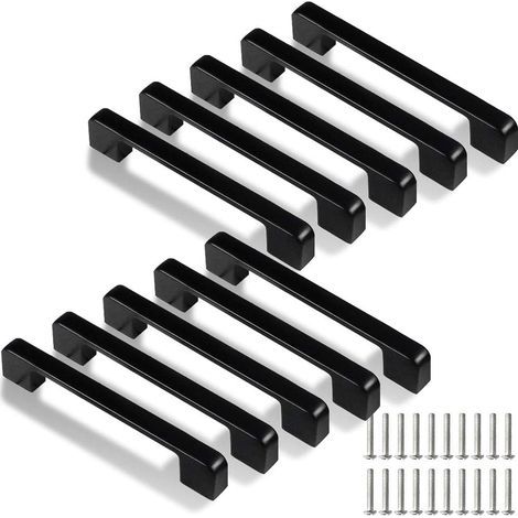 128 mm Küchengriffe – 10er-Set aus schwarzer Zinklegierung – Rostbeständig – Für Türen und Schubladen (1/5)
